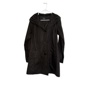 Dennis by Dennis Basso Black Crocodile Embossed Hooded Trench Coat Womens XS
